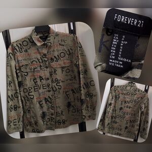 Forever 21 Olive Graphic Button Down Shacket Size Small